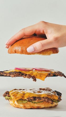Burger bio avec cheddar fondu, viande de bœuf, pickles, oignons rouges et pain brioché chez Bioburger Orléans Châtelet.